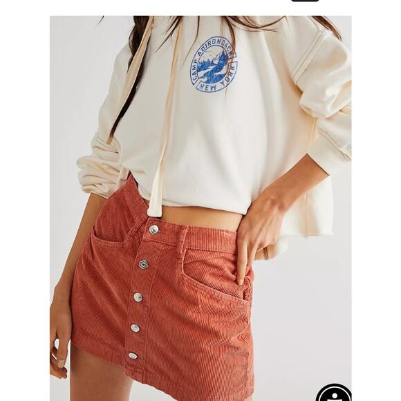 Free People Ray Corduroy Mini Skirt Terracotta 6 - Picture 1 of 7